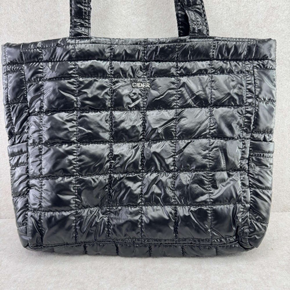 CIDER Tote Womens Large Black Quilted Nylon Lined Lightweight Shoulder Bag - Picture 2 of 10